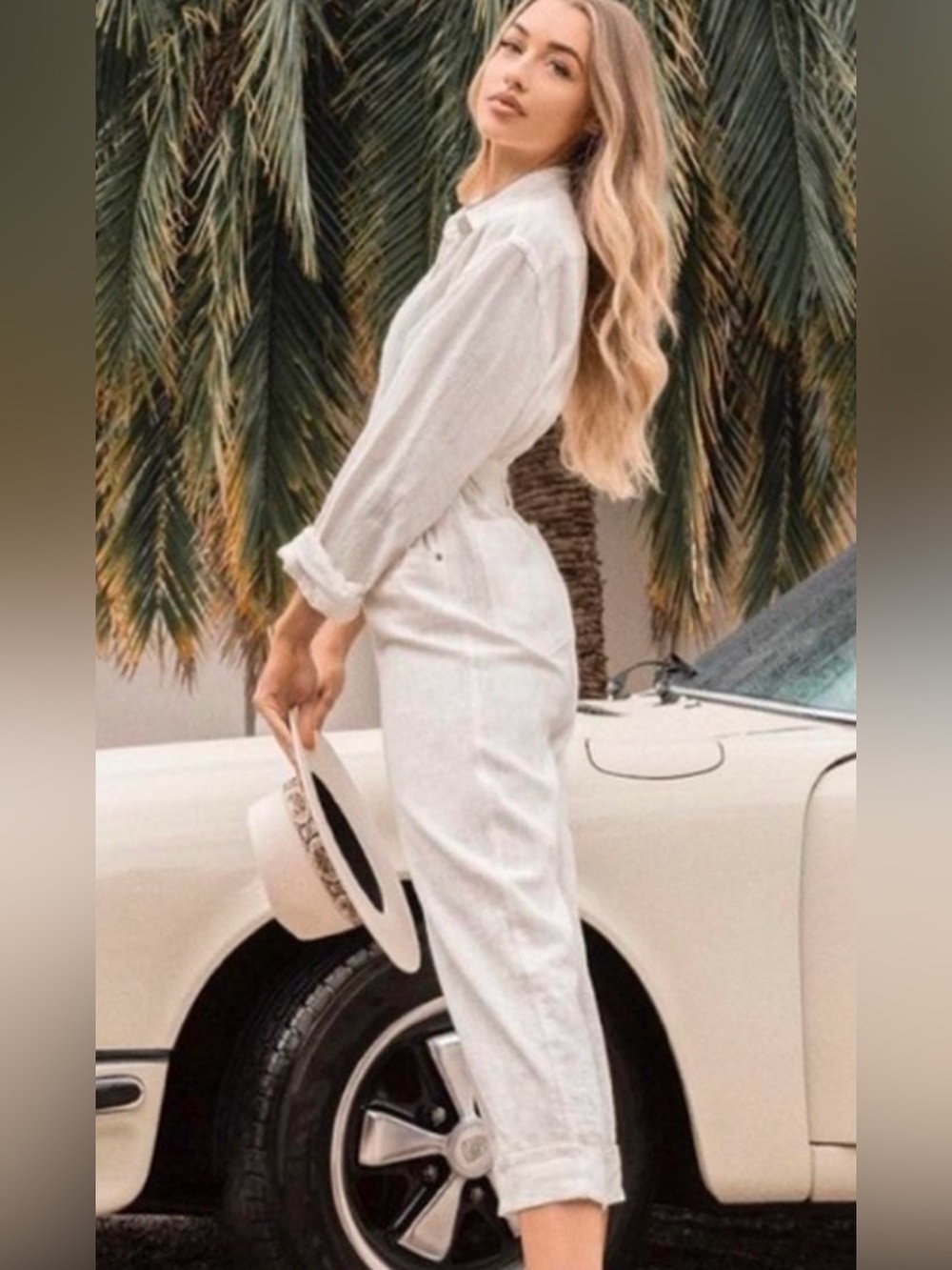 Light Cream Long-Sleeve Utility Jumpsuit